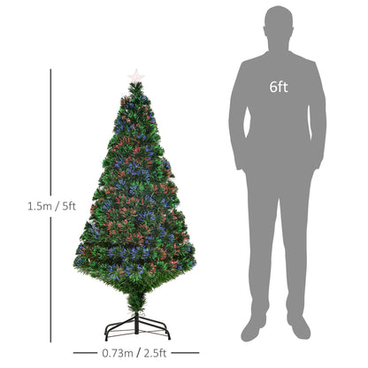 HOMCOM 5FT Pre-Lit Fibre Optic Artificial Christmas Tree Holiday Xmas Decor with Tree Topper Multi-Colour