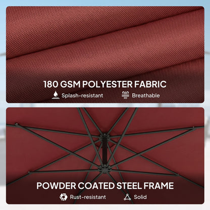 Outsunny 3 m Overhanging Cantilever Parasol, with Cross Base - Wine Red