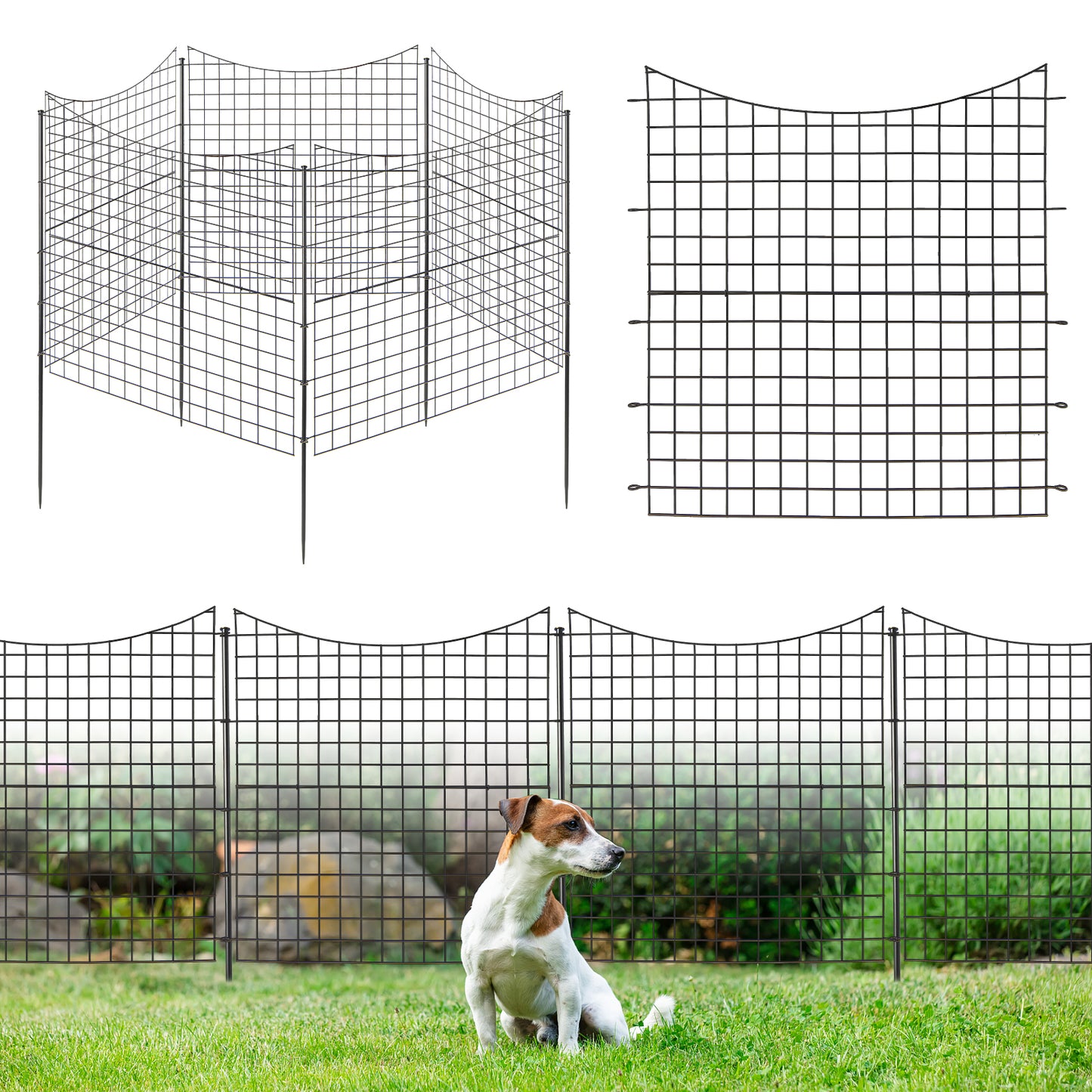 Decorative Garden Fence with 5 Panels and 5 Stakes Outdoor Animal Barrier-Black