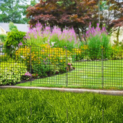 Decorative Garden Fence with 5 Panels and 5 Stakes Outdoor Animal Barrier-Black