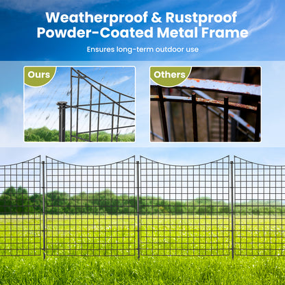 Decorative Garden Fence with 5 Panels and 5 Stakes Outdoor Animal Barrier-Black