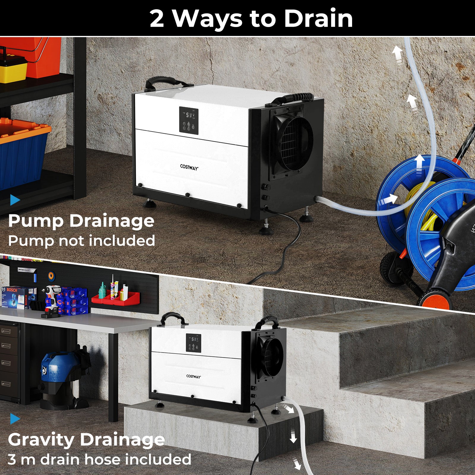 50/70L/Day Crawl Space Dehumidifier with 3 Modes and 24H Timer-Black-70L
