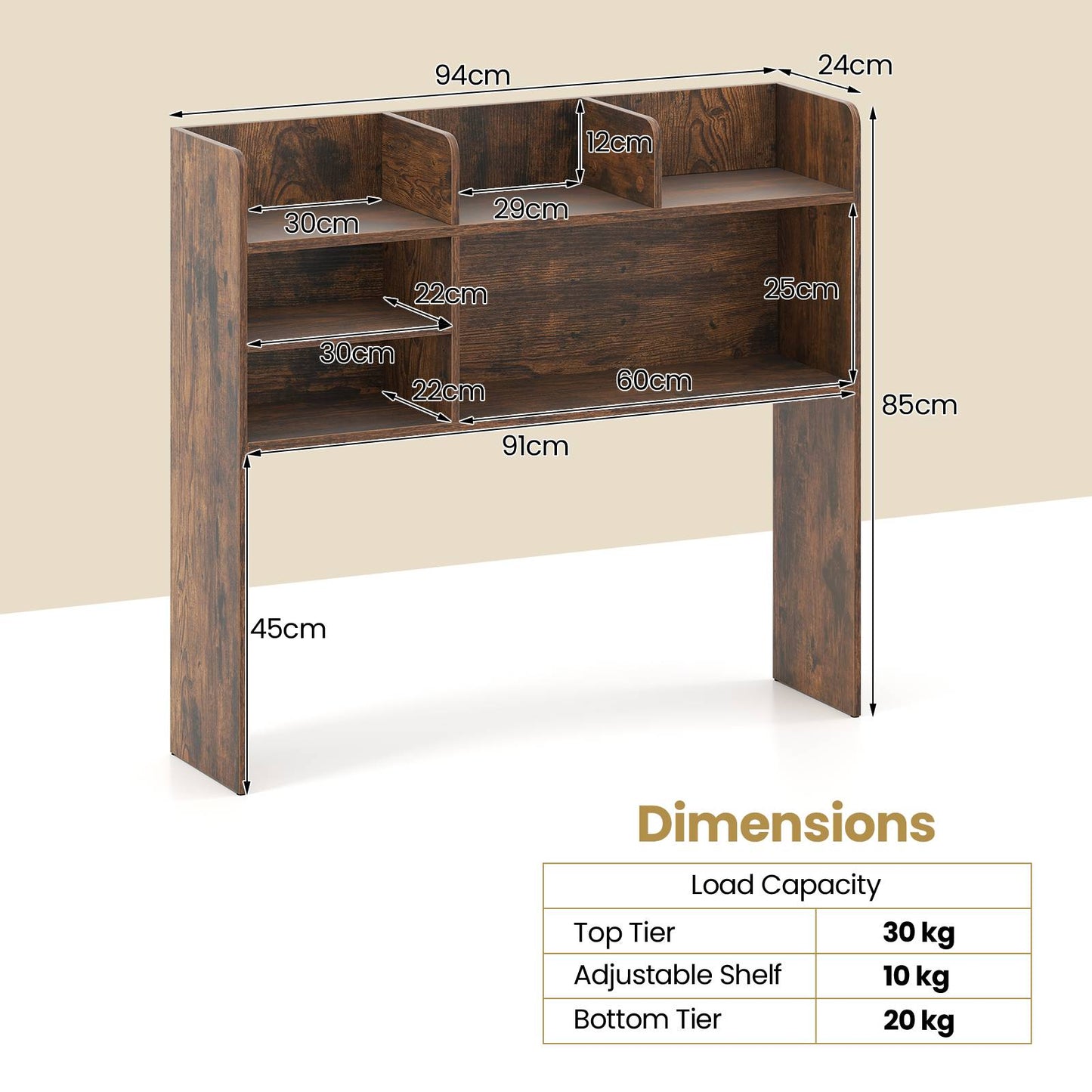 Desktop Bookshelf 3-Tier Display Rack Bookcase Storage Rack-Rustic Brown