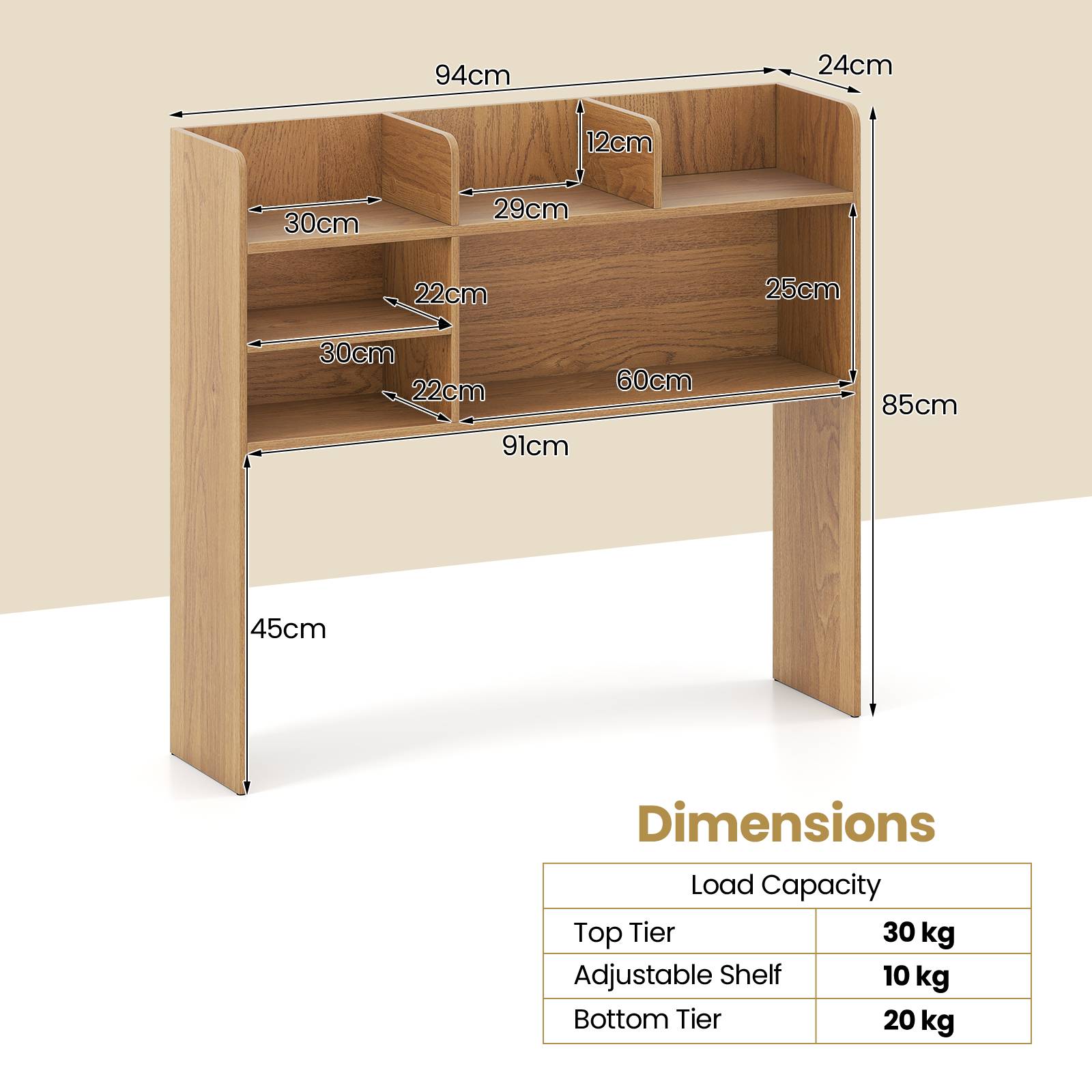 Desktop Bookshelf 3-Tier Display Rack Bookcase Storage Rack-Natural
