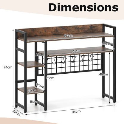 Desktop Bookshelf with 4 Open Storage Shelves for Computer Monitor Up to 32 Inch-Rustic Brown