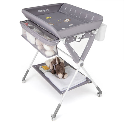 Diaper Changing Station with 3 Position Adjustable Level and 4 Universal Wheels-Grey