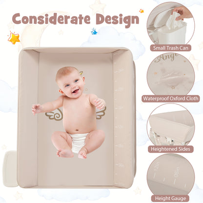 Diaper Changing Station with 3 Position Adjustable Level and 4 Universal Wheels-Natural