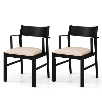 Dining Chair with Arms Set of 2 with Contoured Backrest and Padded Seat and Rubber Wood Legs- Black & Cream