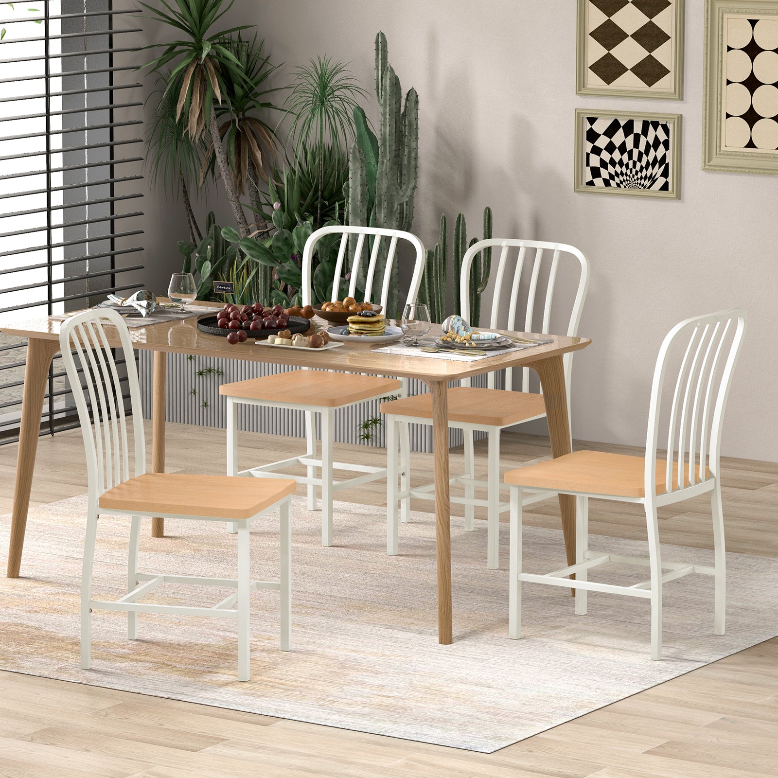 Kitchen Dining Chair Set of 2 with Ergonomic Seat and Footrest-White