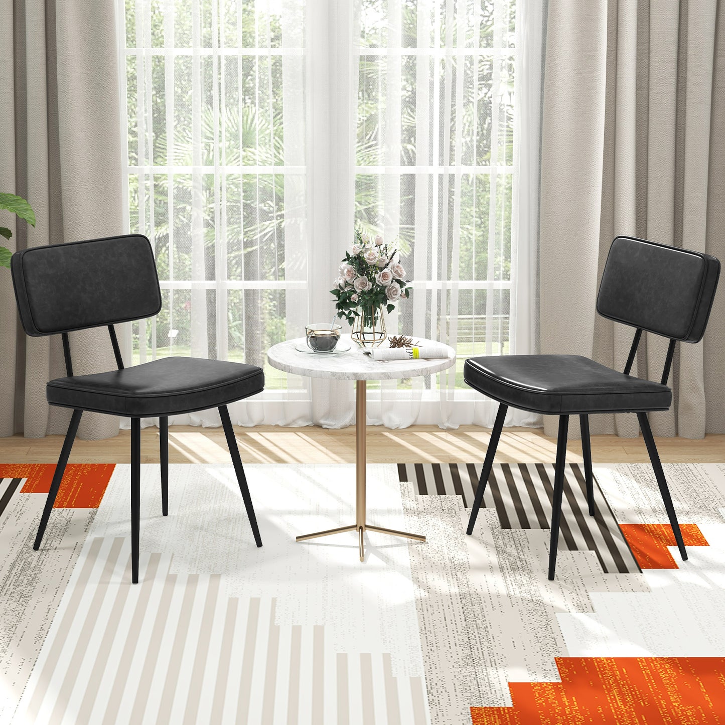Kitchen Faux Leather Upholstered Dining Chair Set of 2-Black