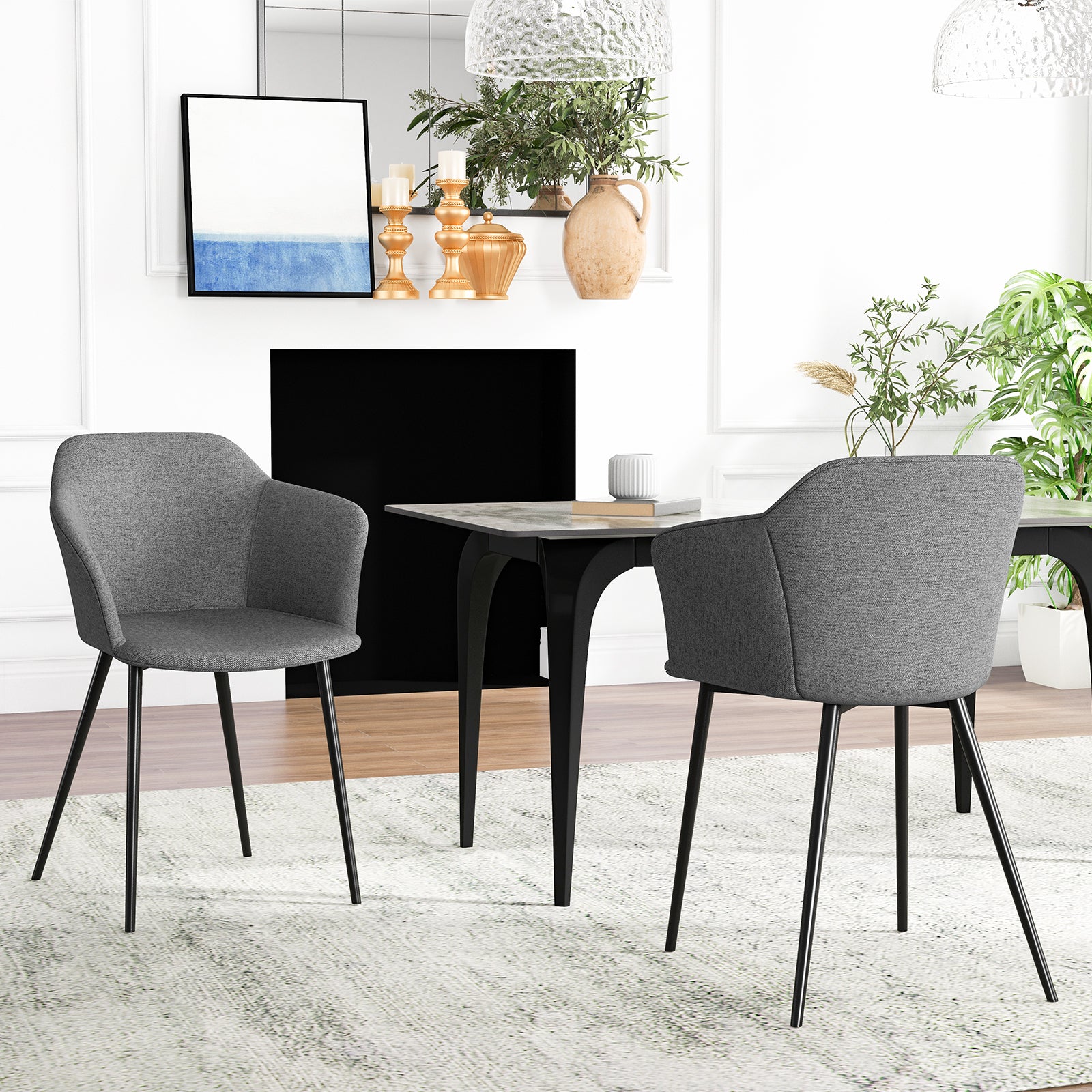 Dining Chairs Set of 2 with Ergonomic Backrest Design and Wide Armrest-Dark Grey