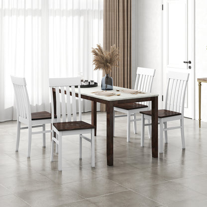 Dining Chairs Set of 2/4 with Hollowed Backrests and Rubber Wood Seats-Walnut-Set of 4