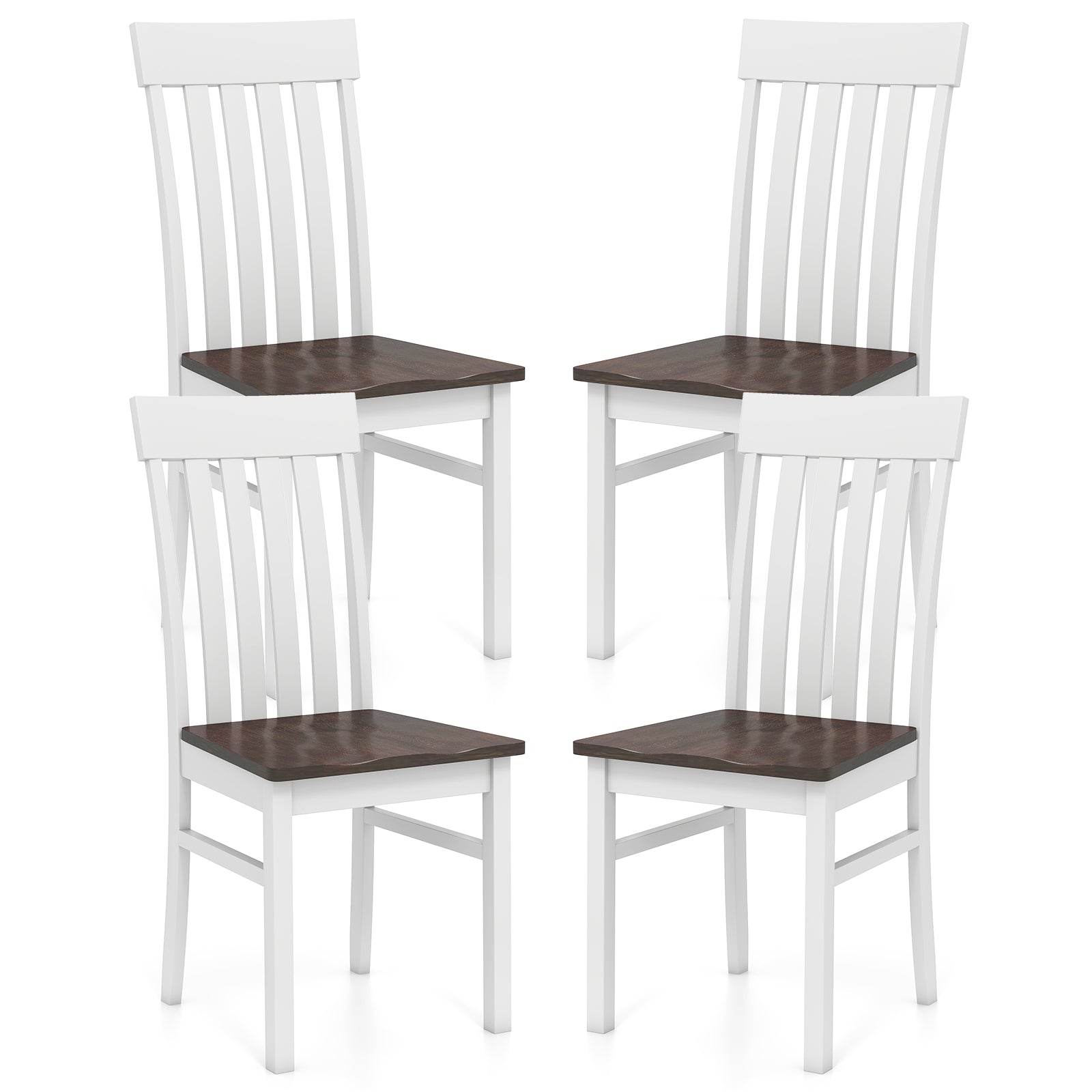Dining Chairs Set of 2/4 with Hollowed Backrests and Rubber Wood Seats-Walnut-Set of 4