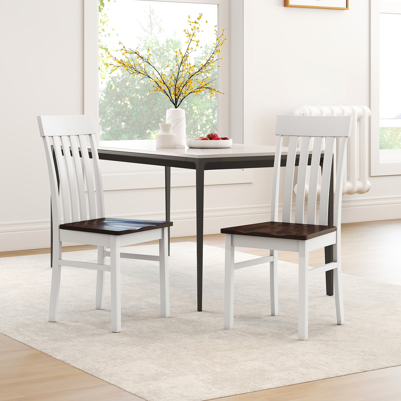 Dining Chairs Set of 2/4 with Hollowed Backrests and Rubber Wood Seats-Walnut-Set of 4