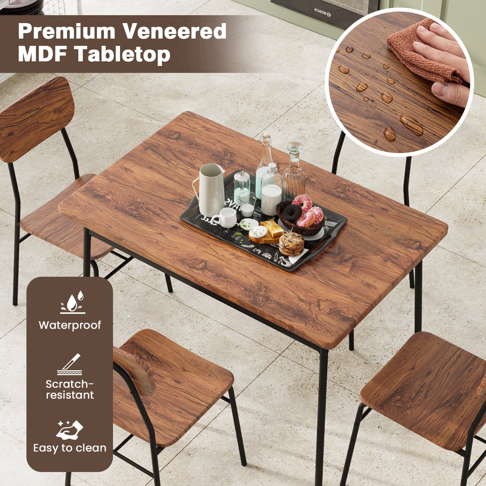 Dining Table Set for 2/4 with Metal Frame and Storage Rack-Coffee-Size 2