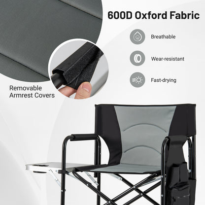 Directors Chair Folding Makeup Artist Chair with Foldable Side Table-Grey