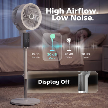 HOMCOM 20 dB Silent Standing Fan for Bedroom, 44" Pedestal Fan with 90Â° Oscillating, 8 Speeds and LED Light, White