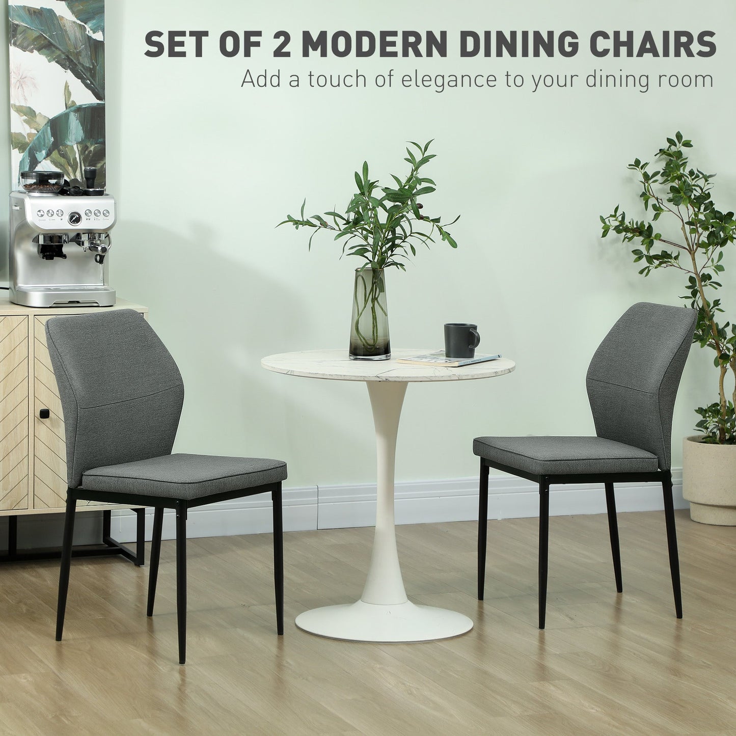 HOMCOM Velvet Dining Chairs Set of 2, Modern Armless Upholstered Kitchen Chairs with Metal Legs, Curved Back and Padded Seat, for Dining Room, Bedroom, Living Room, Grey