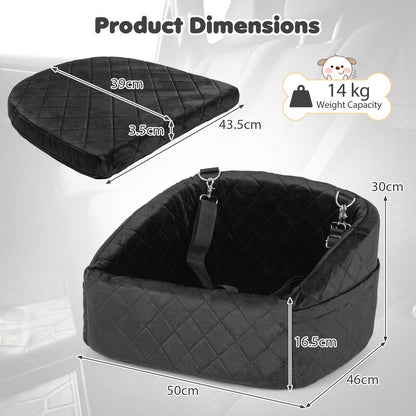 Dog Car Seat for Small Medium Pets with Safety Straps and Side Storage Pockets-Black