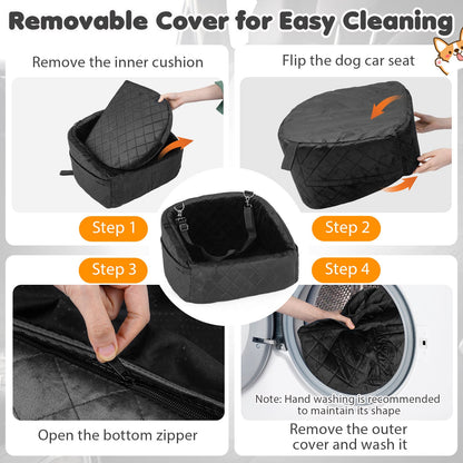 Dog Car Seat for Small Medium Pets with Safety Straps and Side Storage Pockets-Black