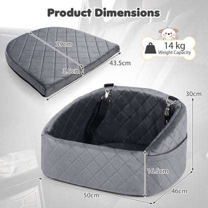 Dog Car Seat for Small Medium Pets with Safety Straps and Side Storage Pockets-Grey