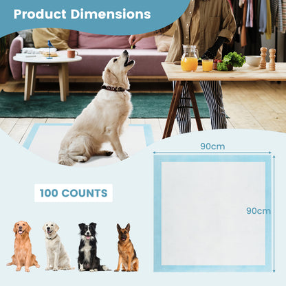 Dog and Puppy Pee Pads 90 x 90 cm(100 Counts) 6-Layer Leak-Proof Pet Pads-Blue