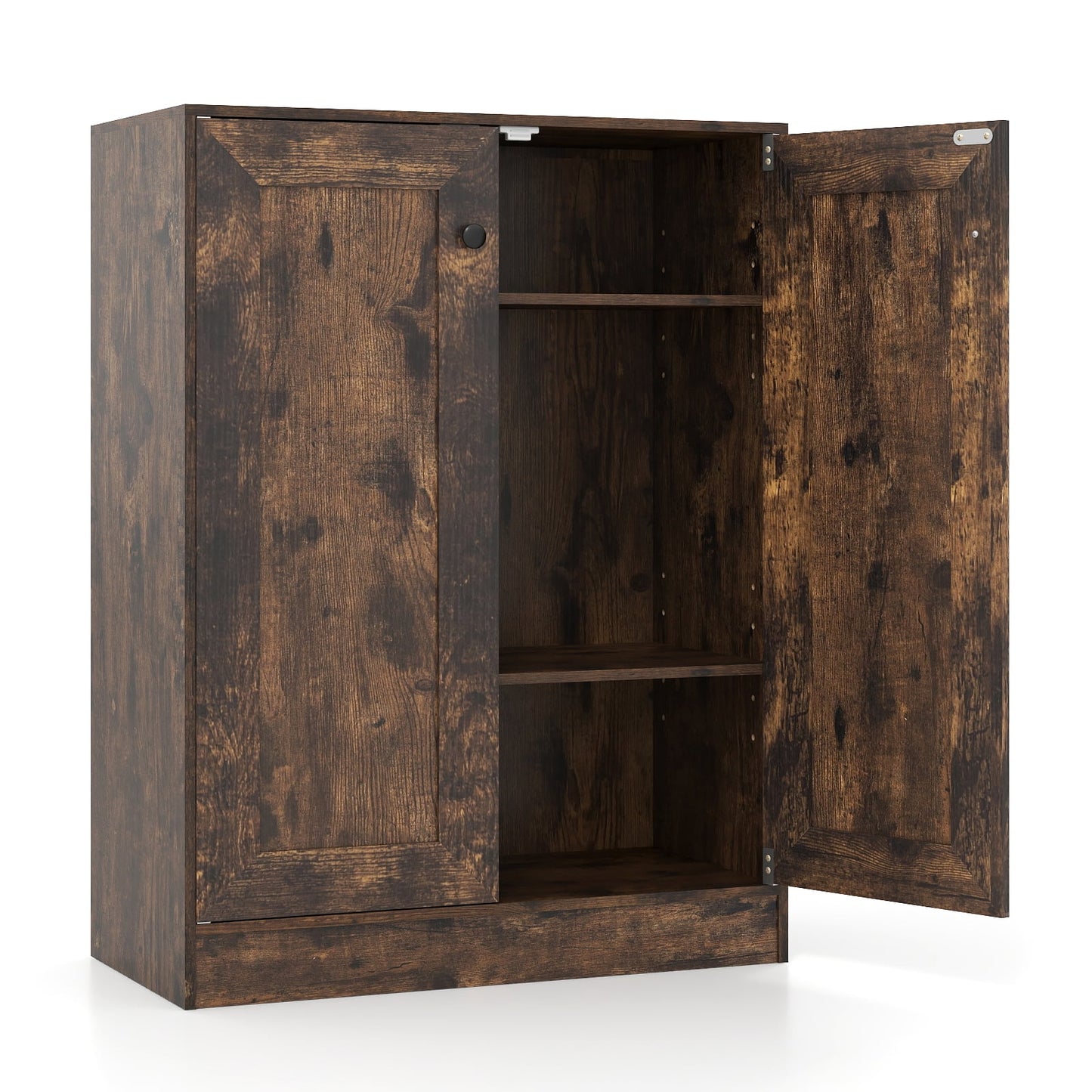 Double Door Storage Cabinet Wooden Sideboard Freestanding Kitchen Cupboard with Doors-Rustic Brown