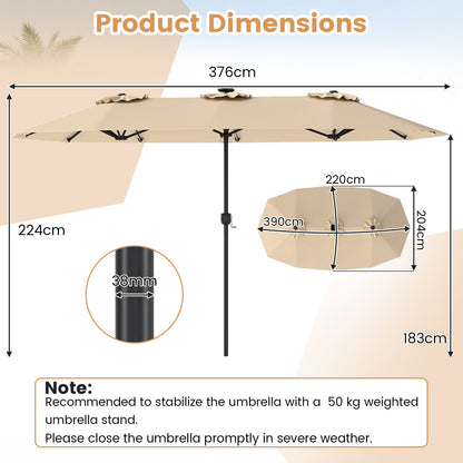 Double-Sided Patio Umbrella with Color-Changing Flowing Solar LED Lights-Beige