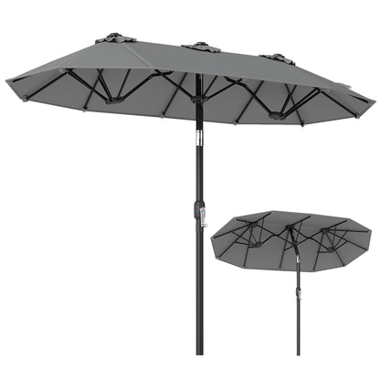 Double-Sided Patio Umbrella with Push Button Tilt and Crank and 12 Ribs-Grey