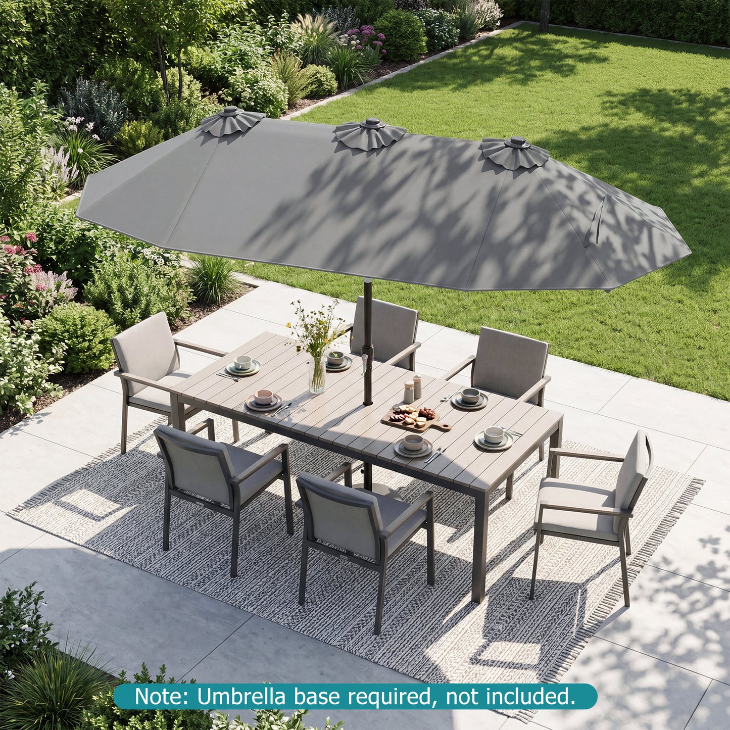 Double-Sided Patio Umbrella with Push Button Tilt and Crank and 12 Ribs-Grey