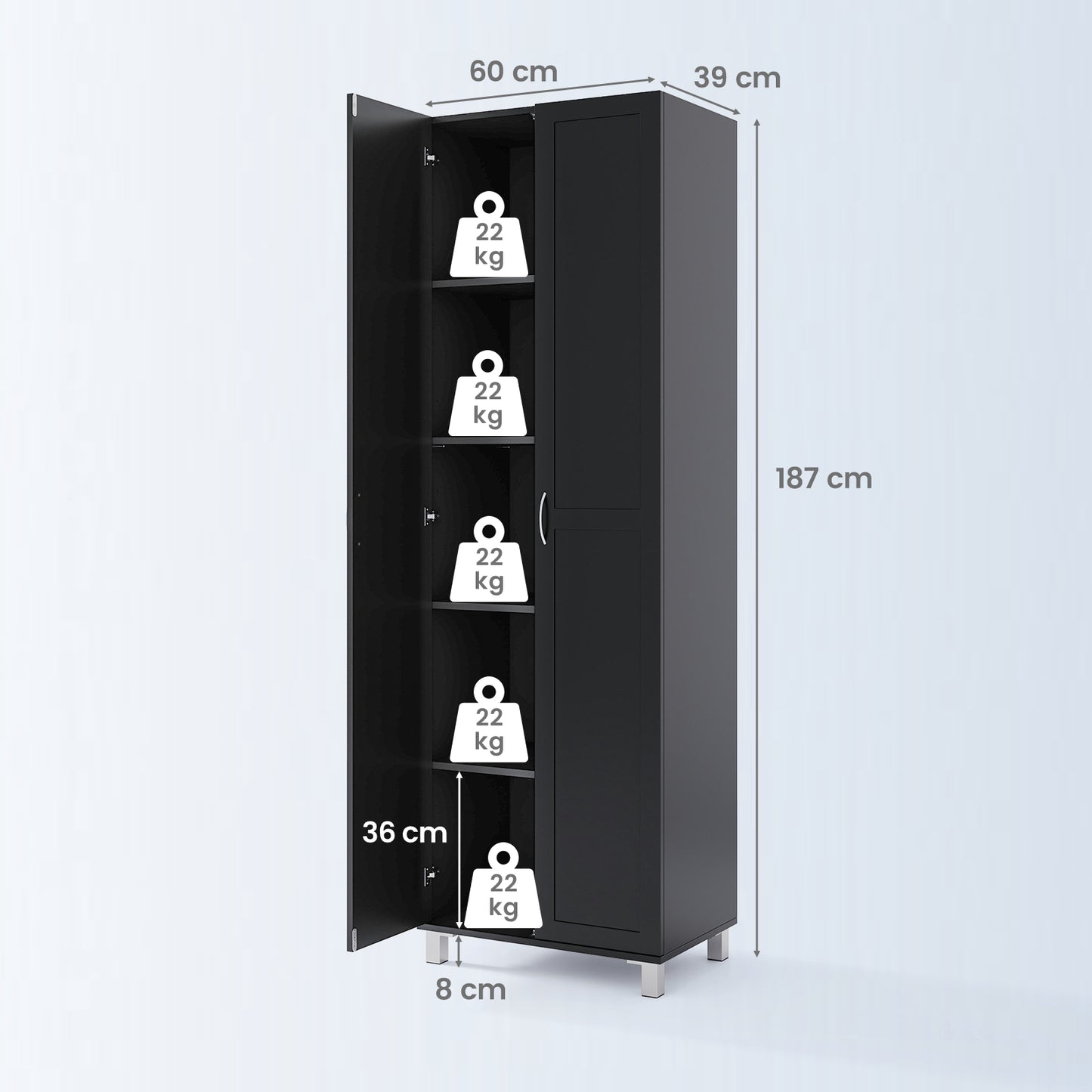 Double Door Tall Storage Cabinet with Adjustable Shelf and Anti-tilt Design-Black