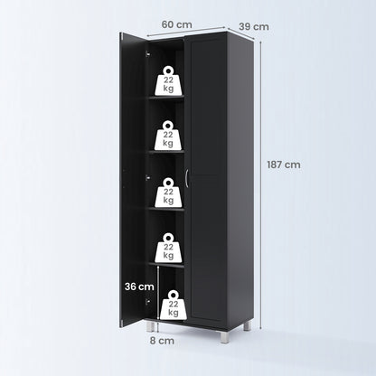 Double Door Tall Storage Cabinet with Adjustable Shelf and Anti-tilt Design-Black
