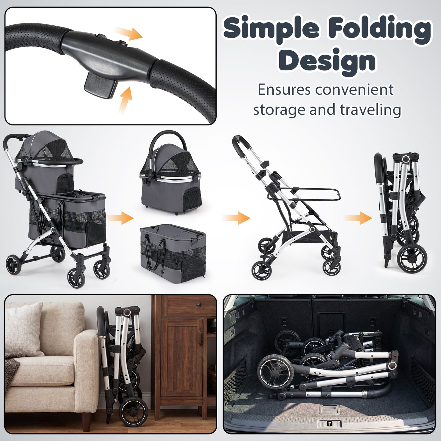 Double Pet Stroller with 2 Detachable Carriers 4-in-1 Foldable Dog Jogger Car Seat-Black
