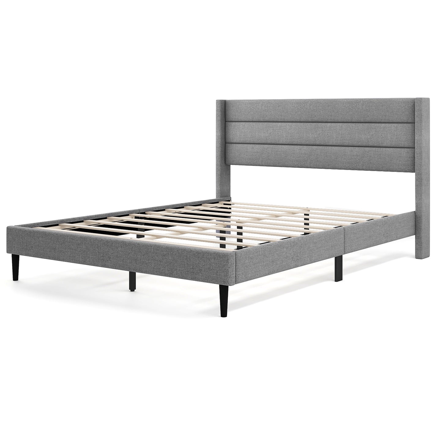 Single/Double Size Bed Frame with Wingback Headboard and Wooden Slats Support-Grey-Double Size