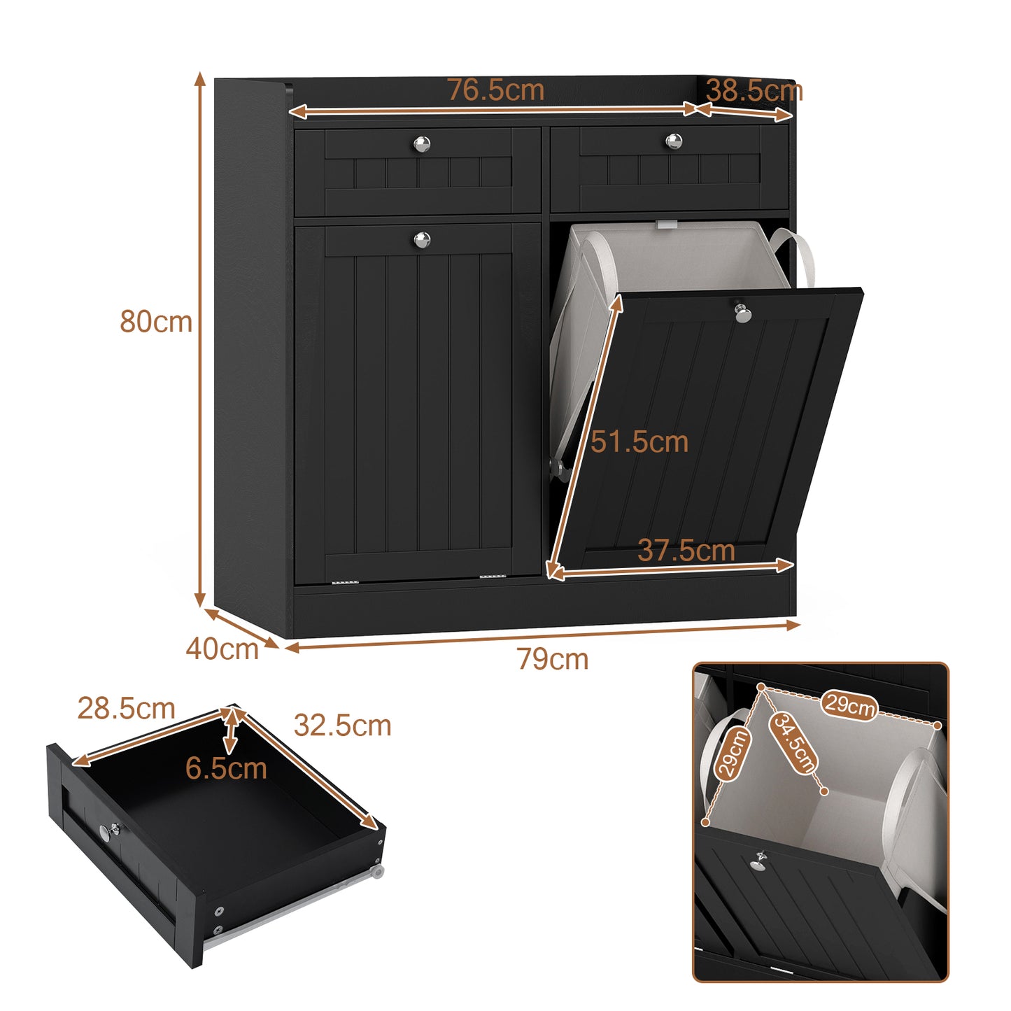 Double Tilt-Out Laundry Hamper Cabinet with Removable Baskets-Black