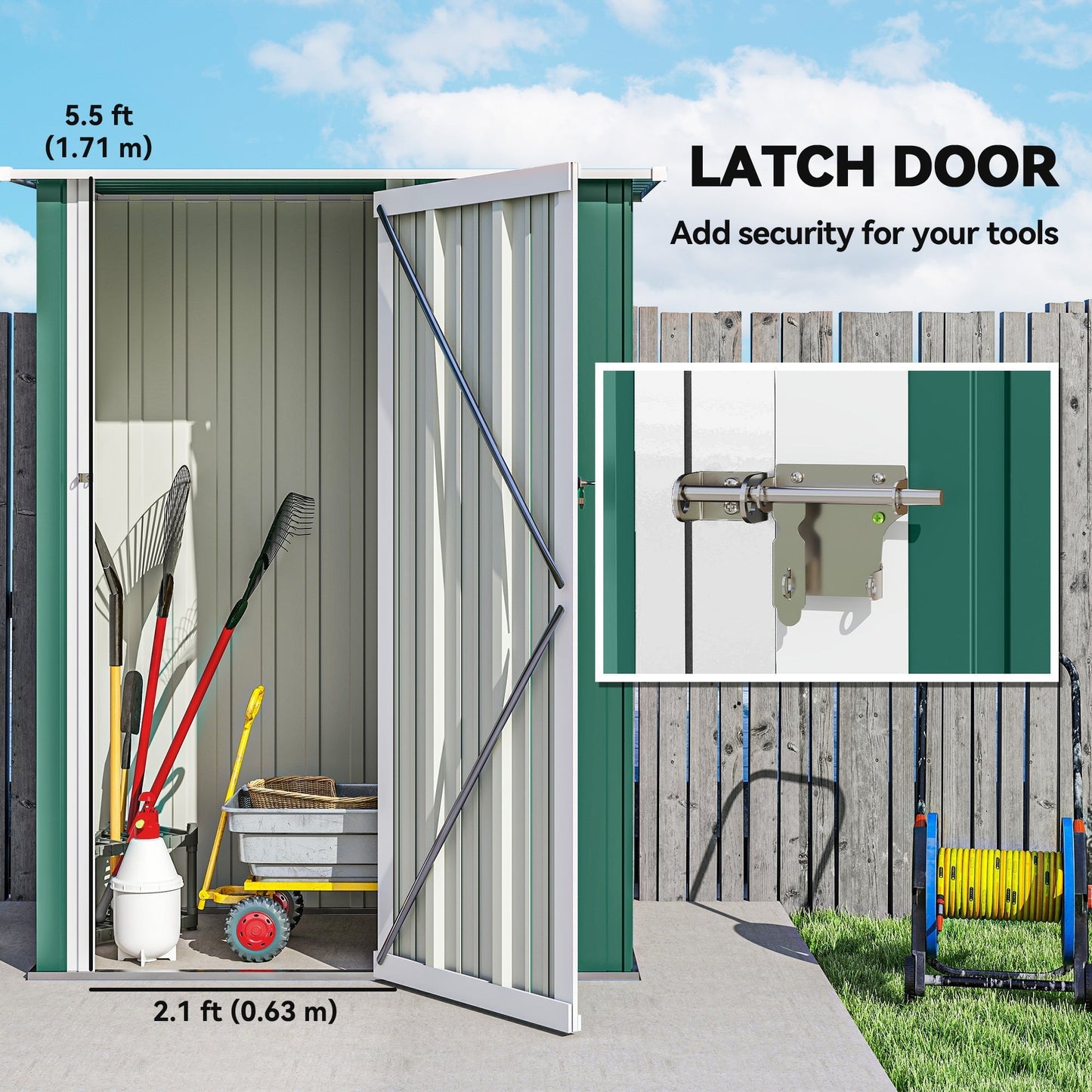 Outsunny 5x3 Garden Shed Metal Outdoor Tool Shed with Sloped Roof, Lockable Door for Gardeners, Green