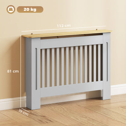 HOMCOM Slatted Radiator Cover, Painted Cabinet with Line Grill Design, 112L Ã 19W Ã 81H cm, Grey