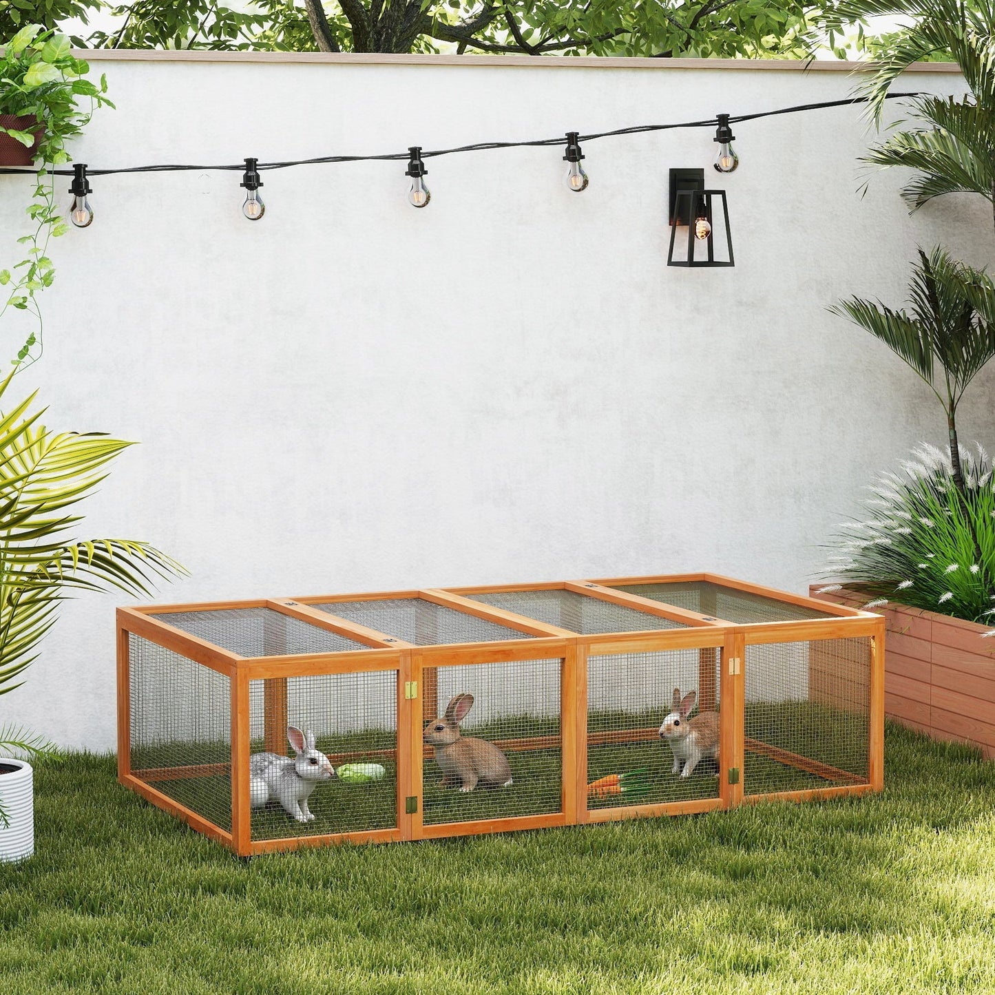 PawHut Big Hutches for Rabbits - 6ft Wooden Spacious Outdoor Rabbit Hutch for Pet Rabbits, Natural Wood