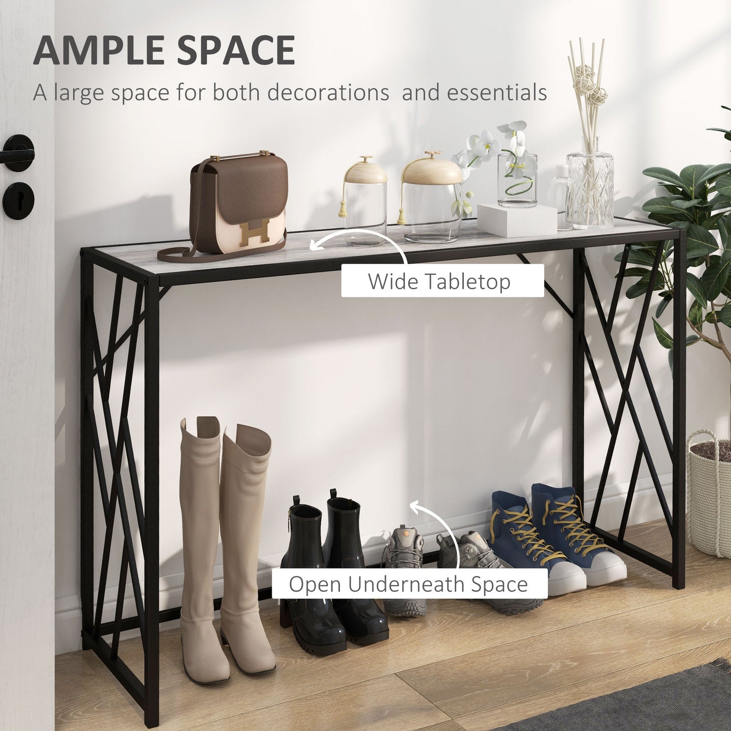HOMCOM Console Table, Industrial Sofa Table with Metal Frame for Living Room, Hallway, 120√Ç cm, Grey