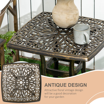 Outsunny Outdoor Patio Side Table with 38mm Dia. Umbrella Hole, Cast Aluminium Patio coffee Table, 54 x 54cm, Bronze Tone