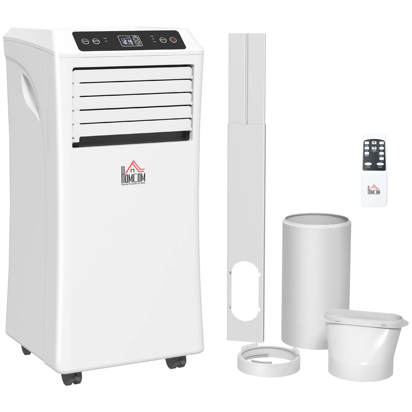 HOMCOM 9000 BTU Air Conditioning Unit, 3-in-1 Portable Air Conditioner, Dehumidifier, Cooling Fan with Remote Control, Digital Display, 2 Speeds, 24H Timer, Window Venting Kit, 28m_