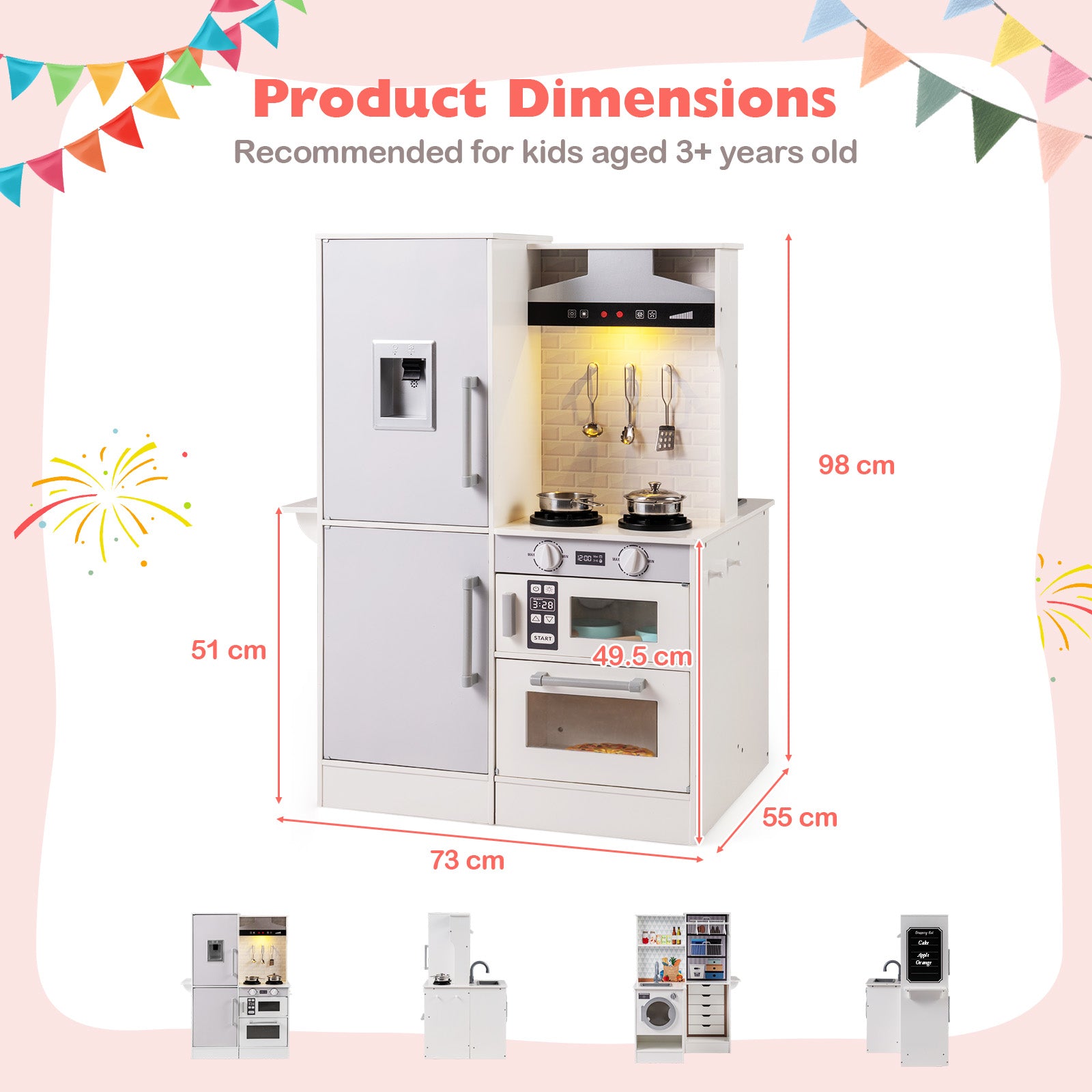Dual-Sided Kids Play Kitchen with Water Dispenser and Range Hood for 3+ Years Old-White