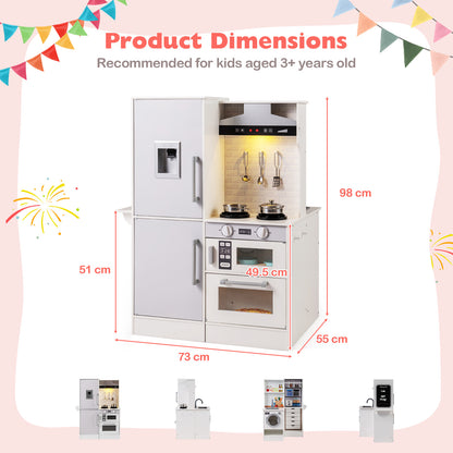 Dual-Sided Kids Play Kitchen with Water Dispenser and Range Hood for 3+ Years Old-White