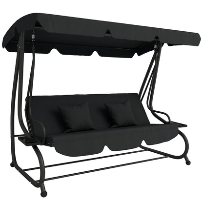 Outsunny Three-Person garden Swing Chair, with Adjustable Canopy - Black