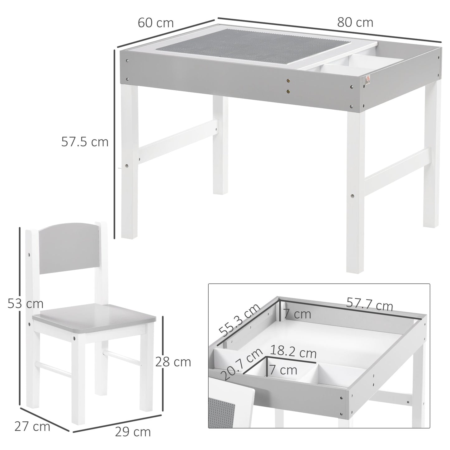 HOMCOM Kids Table and Chair Set, with Storage Space - Grey