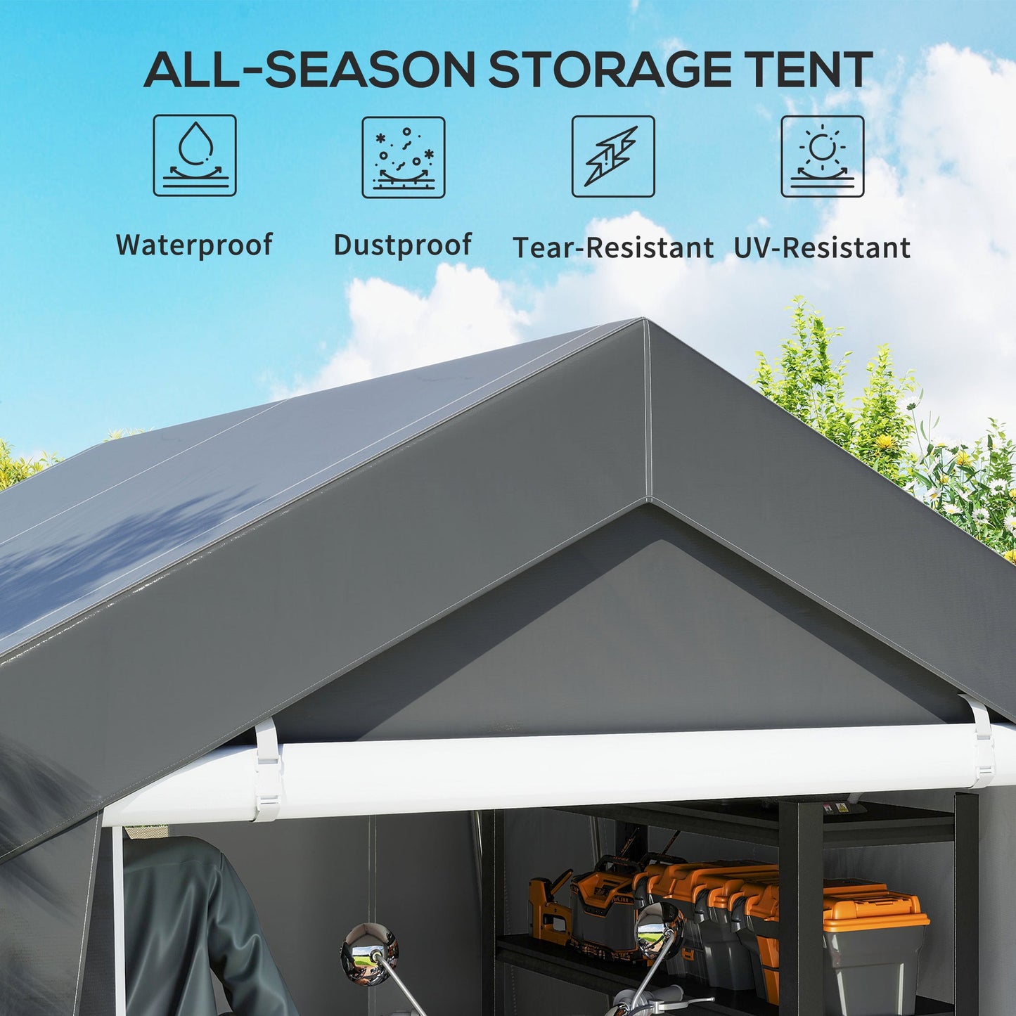 Outsunny 3.6 x 2.1m Portable Outdoor Shed, with Window - Dark Grey