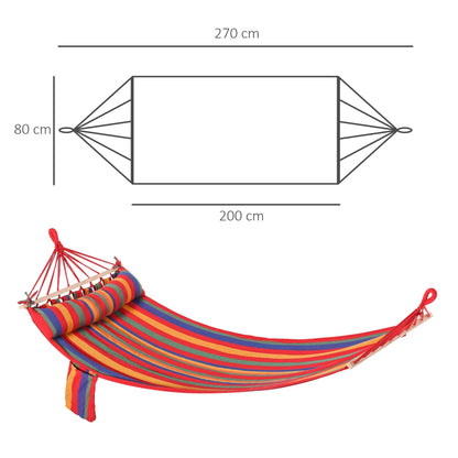 Outsunny Cotton Hammock, Soft Portable Swing Sleeping w/ Headrest & Side Pocket, Deluxe Swing Chair for Beach, Garden, Bedroom, Patio, Porch, Indoor, Outdoor, 270 x 80 cm, Rainbow Stripes