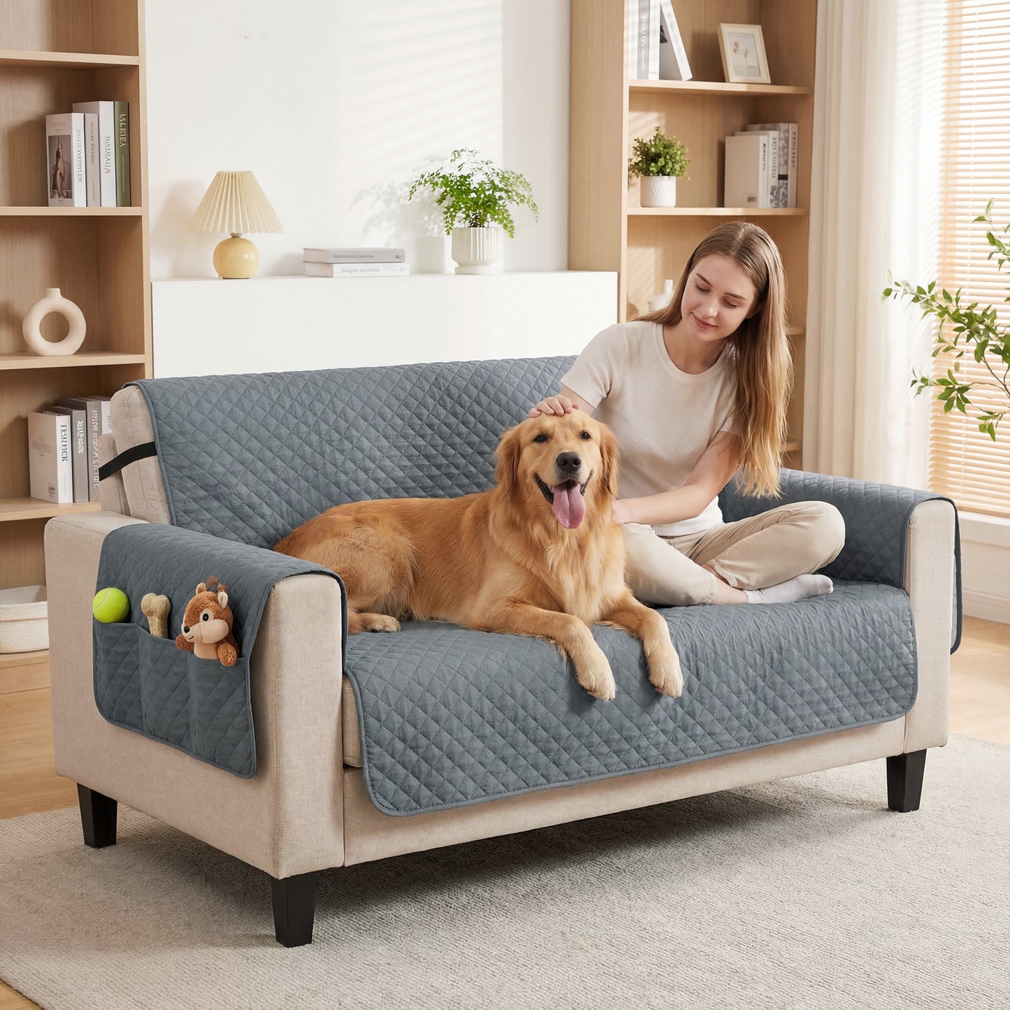 PawHut Waterproof Sofa Cover 2 Seater, Soft Couch Cover for Dogs Cats Pets, Non Slip Sofa Slipcoevr with Elastic Straps