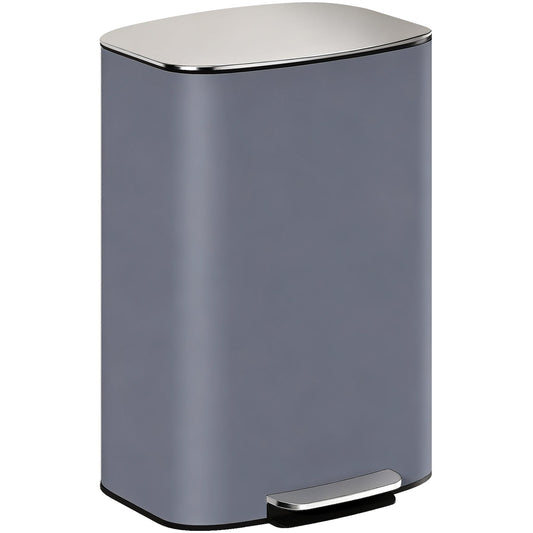 HOMCOM 50L Kitchen Bin with Soft-Close Lid and Stay-Open Function, Stainless Steel Pedal Bin with Removable Inner Bucket, Carry Handle for Kitchen, Office, Home, Grey