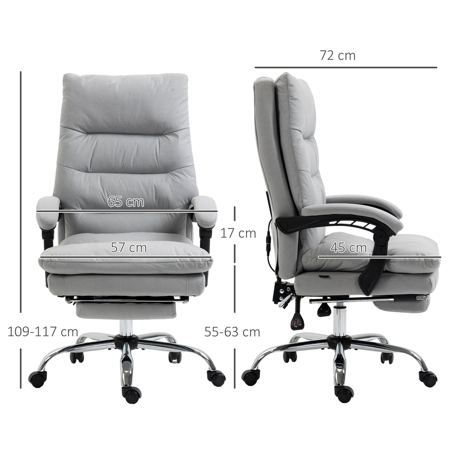 Vinsetto Office Chair with Footrest, Double Padding Ergonomic Desk Chair with 6-Point Vibration Massage and Back Heating, Microfibre Fabric with 135Â° Reclining Back, Grey